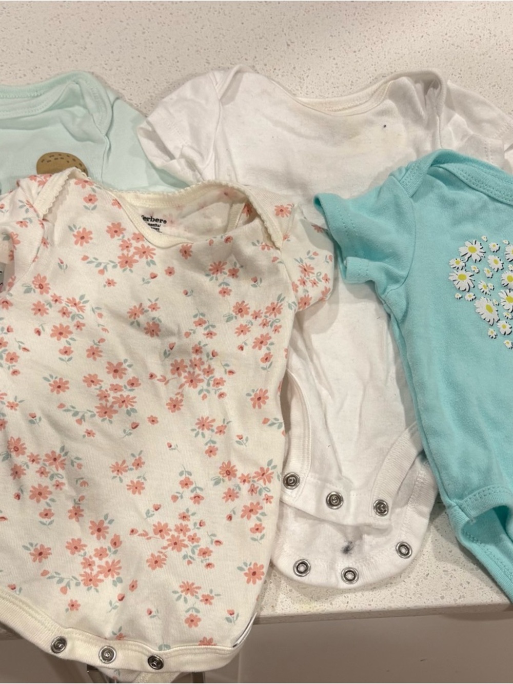 Gerber Baby Girls Short-Sleeve Bodysuit Trio - White, Mint, Coral Floral